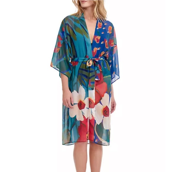 Chicos Gottex Botanical Gardens Sheer Kimono Cover Up Robe